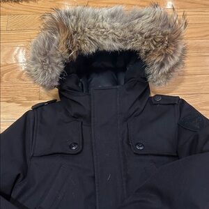 Kids Nobod Black Puffer Jacket with Fur Trimmed Hood